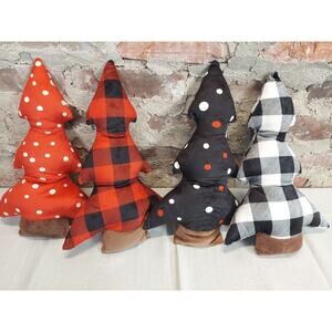 Set of 4 Buffalo Plaid Fabric Christmas Trees Polka Dot Rustic Farmhouse Decor